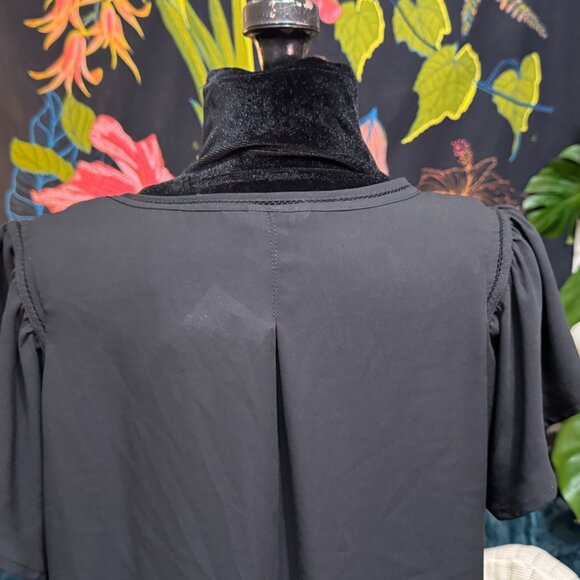 H&M, Lightweight Chiffon Flutter Sleeve Blouse, Black, 12 - Picture 11 of 14